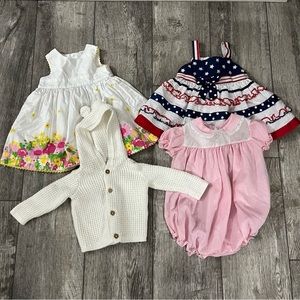 3 Month Girl’s Clothes Lot, 4 Pieces, 2 Dresses, Vintage One Piece, Knit Sweater